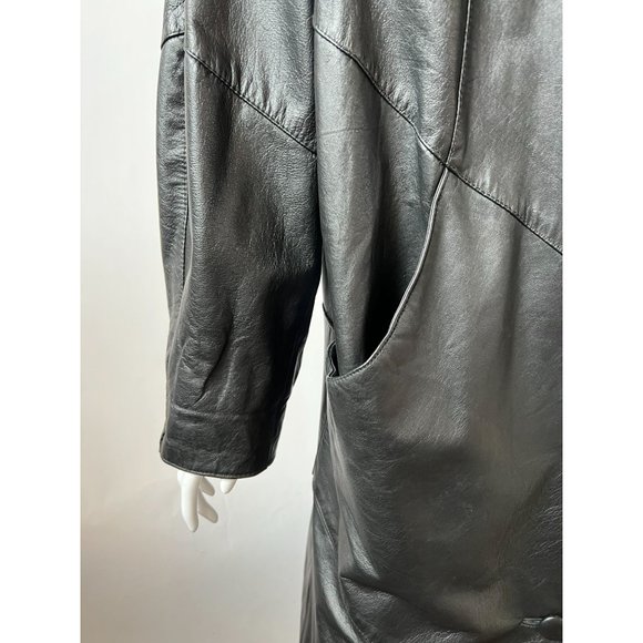 Avanti Black Leather Coat Sz Medium Knee Length - Picture 2 of 16
